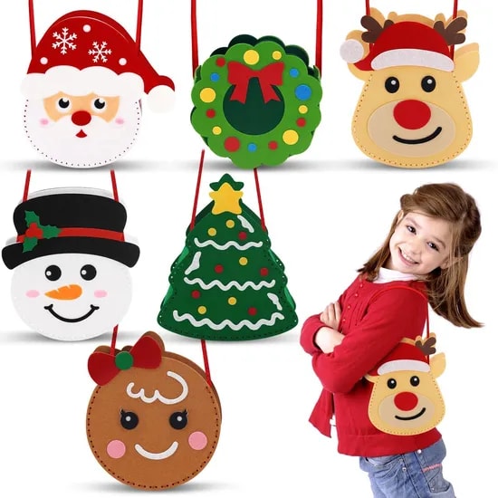 Handmade Christmas Felt Bags Educational DIY Sewing Kits for Kids Complete Ornaments Crafts