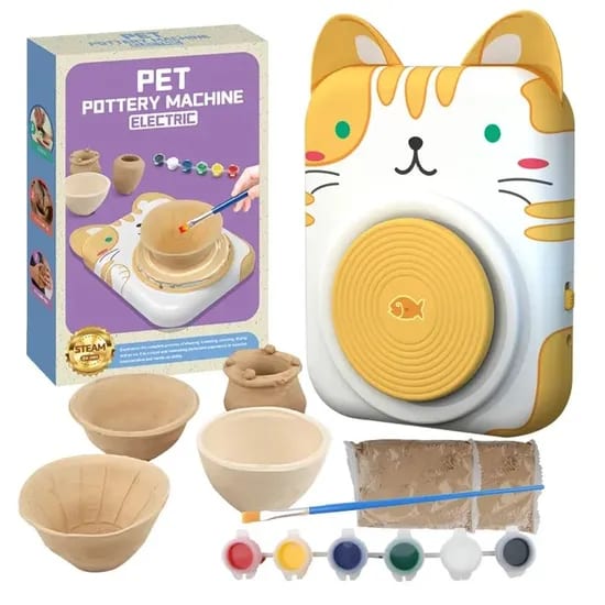 Samtoycn Dly Toy Pottery Wheel Machine Play Dough Cay Modeling Tools Ceramics Arts and Crafts Kit Electric Kids Pottery Wheel Cute Pet Ceramic Art Machine Toy