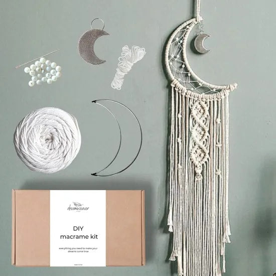 DIY Moon Wall Hanging Tapestry Boho Art Macrame Dream Catcher with Pearl Beads