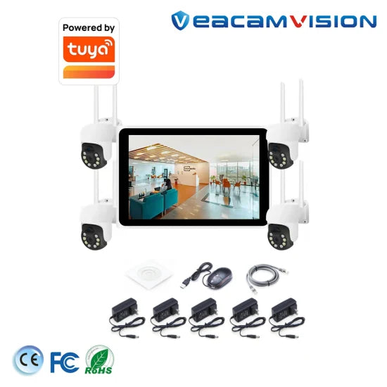 10′1 Inch All in One NVR Camera Kits Tuya APP Smart WiFi Camera Plug & Play 4CH 3MP WiFi PT Camera Kits