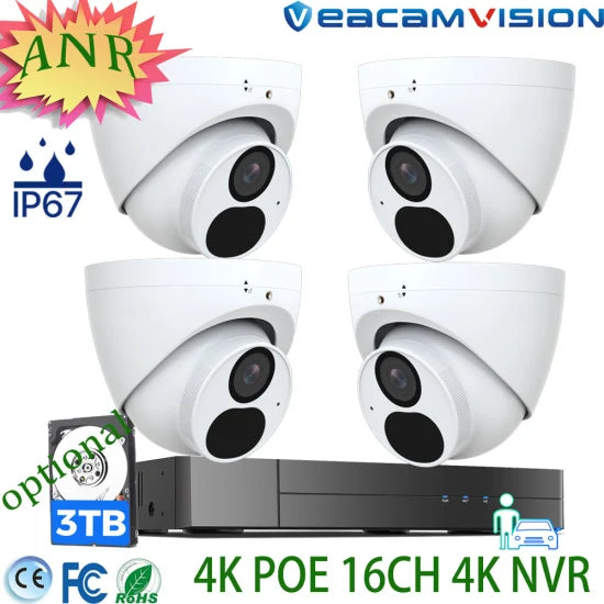2024 NVR Kits Anr IP67 Metal 120dB WDR Poe Mic Camera Recorder DVR WiFi 4G CCTV Package with 8MP Camera