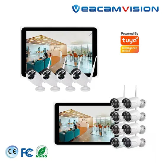 3MP Two-Way Audio WiFi Camera Kits with 10.1" LCD Monitor NVR CCTV WiFi Bullet Camera and NVR Kits