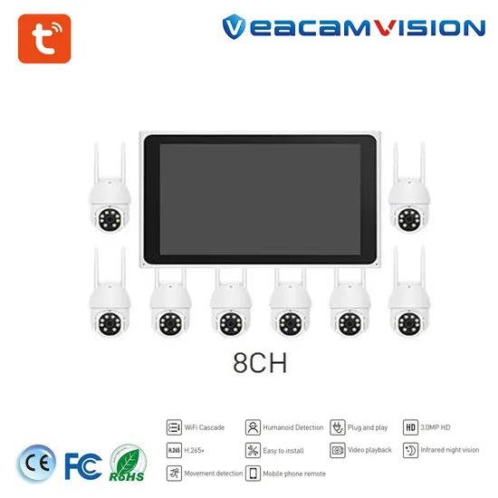 3MP Video Cameras and 10" LCD Screen CCTV Tuya Wireless NVR Kit