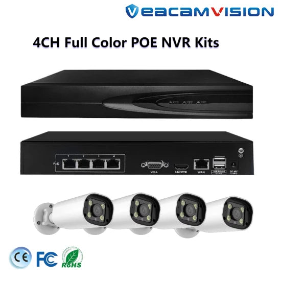 4CH Surveillance System Camera 4K Poe NVR CCTV Kit with Security HD IP Outdoor Waterproof Bullet Camera