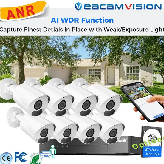 4K Ai Home CCTV System 4MP P2p Video Surveillance Kit with Built-in Mic Anr 4K 8MP IP67 Metal 120dB WDR Built-in Poe Mic WiFi 4G Security Camera CCTV