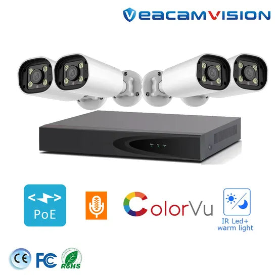 4MP Full Color Night Vision 4CH Poe Security Camera Kit