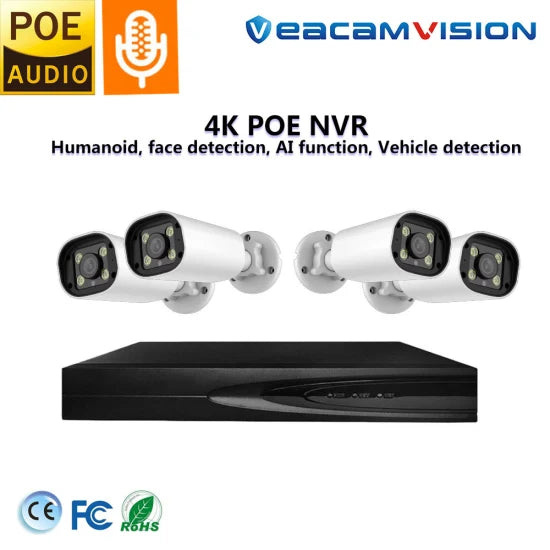 4MP Poe NVR Kit with Waterproof WiFi Video WiFi 4G Poe NVR Kit 4K 4MP Poe Security Camera System CCTV with Aduio Poe
