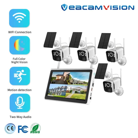 4MP WiFi Bullet CCTV Camera and Wireless All in One 10.1inch LCD Monitor NVR Solar WiFi Kit