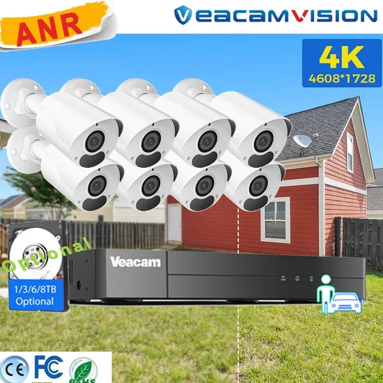 Anr 4K 8MP IP67 Metal 120dB WDR Built-in Poe Mic Outdoor CCTV Camera Kit with Two Way Audio Camera Surveillance Kits 4K