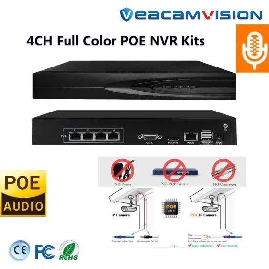 CCTV IP66 Camera Kit with HD Lens Kits Home Security NVR WiFi 4G Kit Poe NVR CCTV Camera with Aduio Poe P2p Video Conference Camera
