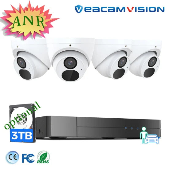 Dome 4K Dome IP Camera Kit with Built-in Mic and 16CH NVR NVR Kits Anr IP67 Metal 120dB WDR Poe Mic Camera Recorder DVR WiFi 4G CCTV