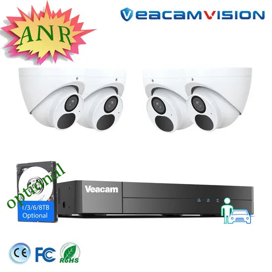 Dome 4K Poe Camera NVR Kits Anr IP67 Metal 120dB WDR Poe Mic Camera Recorder DVR WiFi 4G CCTV Video Conference Camera