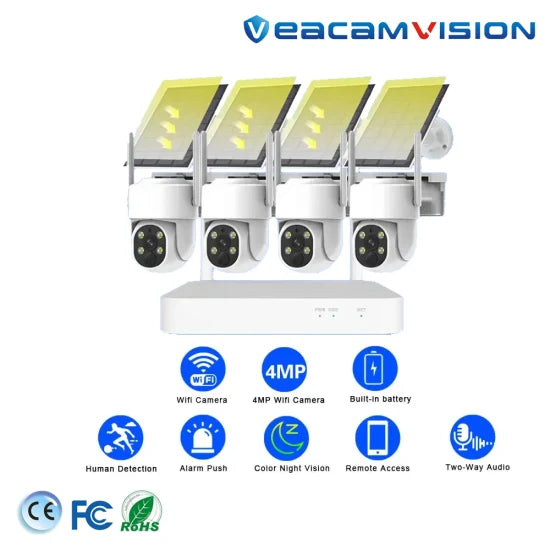 Eseecloud HD 4CH 4MP Solar Power WiFi Camera and 8CH 5MP WiFi NVR Kits Surveillance Camera Kit