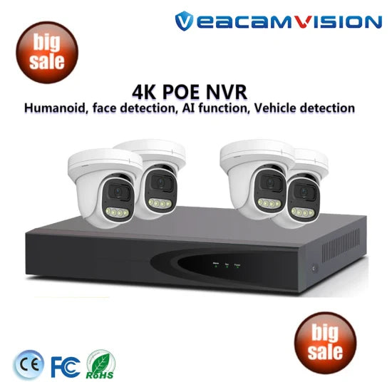 HDD Recorder Security Wireless 8MP Full Color Motion Detection Surveillance IP Cameras 4CH 8CH 8MP CCTV NVR Kit Poe Home Dome Security Camera System