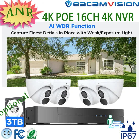 IP67 Waterproof 16CH Metal Dome Camera Surveillance Kit