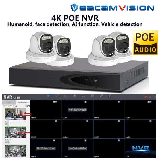 Kit DVR NVR Poe WiFi 4G Home CCTV System Home CCTV System Kit with Waterproof 4K Poe NVR and IP Cameras