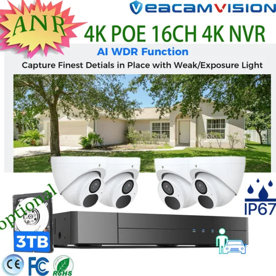 NVR Kits Anr IP67 Metal 120dB WDR Poe Mic Camera Recorder DVR WiFi 4G CCTV Mic Camera Recorder DVR Kit with 8MP Camera Two Way Audio