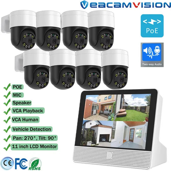 New Design 5MP 8CH Camera Kit with Human Vehicle Detection Technology LCD Monitor NVR All in One