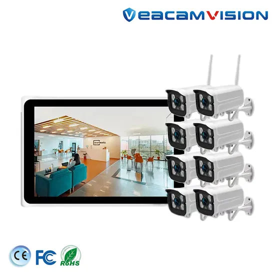 Plug & Play Tuya 8CH 1080P WiFi Camera Kits with 10.1" LCD Monitor NVR All in One 2MP WiFi Kits Meeting Camera