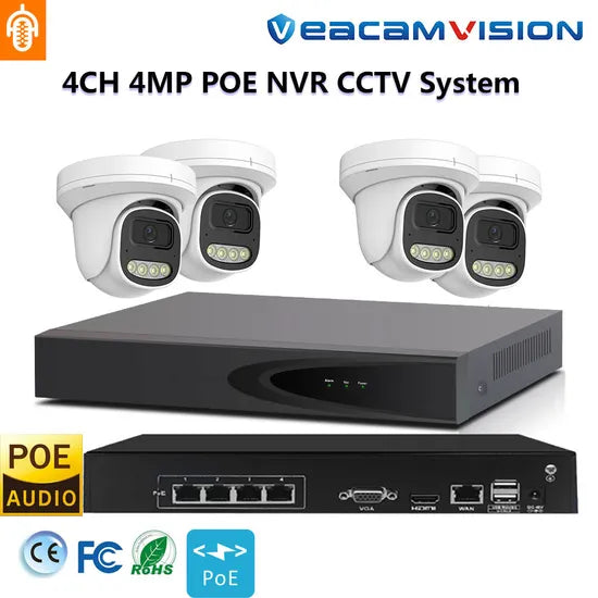 Poe Audio Dome 4K Camera NVR Kits Anr IP67 120dB WDR Poe Mic Camera Recorder DVR WiFi 4G CCTV