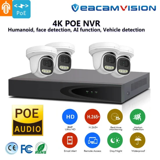 Poe Security Camera System Kit DVR NVR Poe WiFi 4G Home Anr IP67 120dB WDR Poe Mic Camera Recorder DVR WiFi 4G CCTV