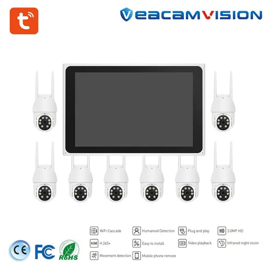 WiFi NVR Kit HDD Recorder with 10" LCD Screen and 3MP HD Lens Video Cameras by Tuya