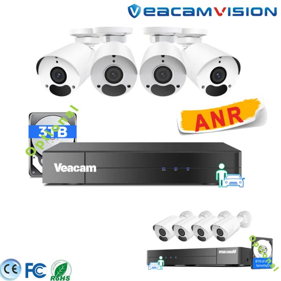 WiFi Video Kit with 121.1° 2.8mm Lens Anr 4K 8MP IP67 Metal 120dB WDR Built-in Poe Mic Poe NVR Kit Video Conference Camera