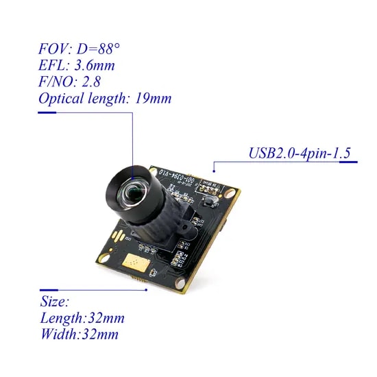2MP Ar0230 H. 264 USB Camera Module with Mic 96degree Wide View of Angle Lens