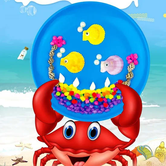 DIY Ocean Themed Pattern Sea Shell Disk Paste Painting for Kids