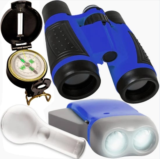Binoculars Set for Kids Outdoor Explorer Kit Includes Magnifier, Flashlights