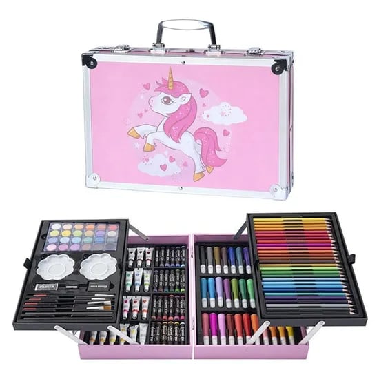 Samtoy 145PCS Paintbrush Watercolor Pen Girl Kids Birthday Gift Pink Wooden Box Colorful Painting Sketching Drawing Art Set Toy