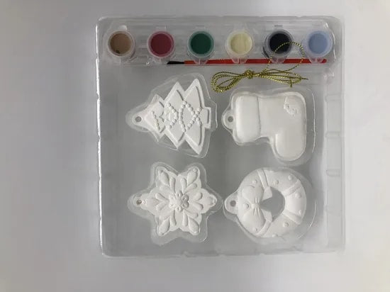 DIY Christmas Ornament Kit with 4 Figurines Painting Plaster Craft Supplies for Personalized Holiday Decorations