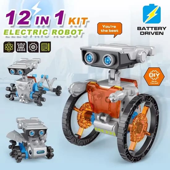 12 in 1 Stem Toy Electric Robot Science Experiment DIY Building Powered Learning Tool Educational Technological Gadgets Kit for Kid with USB Charger