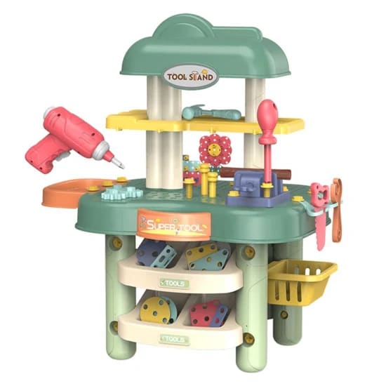 Educational DIY Pretend Role Play Workshop Work Table Toy Bench Tool Set Kids Screw Tool Set Toy with Electric Toy Drill