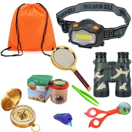 9 Pack Outdoor Explorer Kit for Kids, Children Adventurer Exploration Equipment Set Fun Backyard Bug Catching