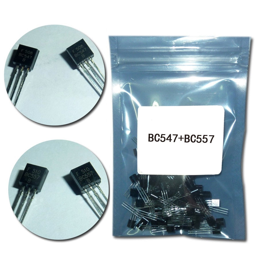 (50Pcs/lot)BC547+BC557 Each 25Pcs BC547B BC557B NPN PNP Transistor TO-92 Power Triode kit Bag