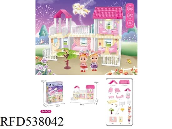 DIY Villa with Doll Light 85PCS /Miniature Villa with Lights/DIY Dollhouse Kit