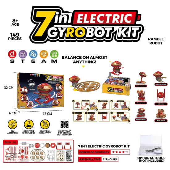 New Children Educational DIY Assemblely Toy 7-in-1 Electric Gyroscope Multiple Creative Sience Robot Kit Toy